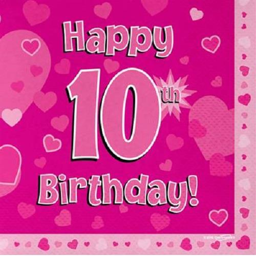 Pink Heart Happy 10th Birthday Party Napkins Pack of 16 | Party Save Smile