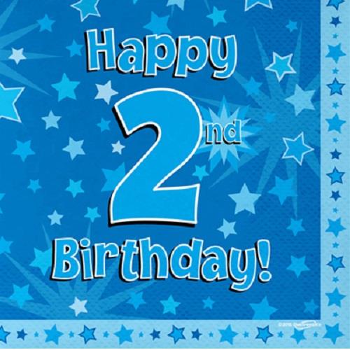 Blue Star Happy 2nd Birthday Party Napkins Pack of 16 | Party Save Smile