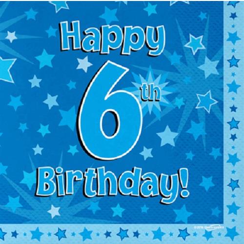 Blue Star Happy 6th Birthday Party Napkins Pack of 16 | Party Save Smile