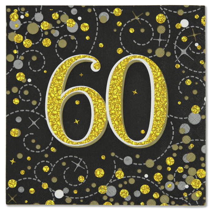 Black Gold 60th Birthday Party Pack: Kit with Tableware & Décor