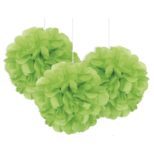 Lime Green Puff Ball Hanging Decorations 9 Inch Pack of 3 | Party Save Smile