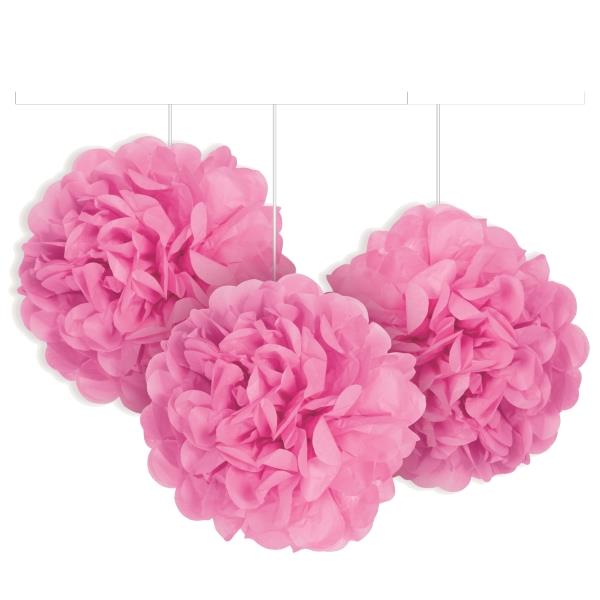 Hot Pink Puff Ball Hanging Decorations 9 Inch Pack of 3 | Party Save Smile
