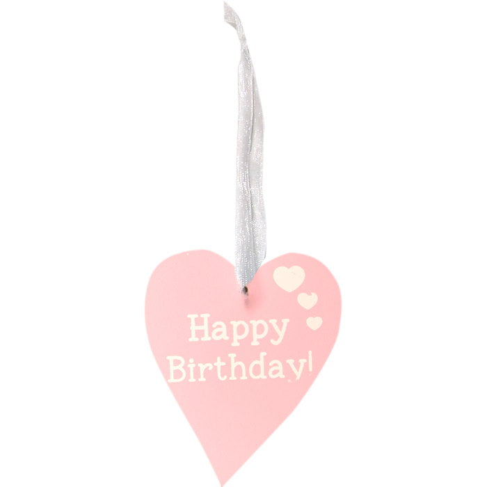 Happy Birthday Pink Hanging Wooden Heart Decoration | Party Save Smile
