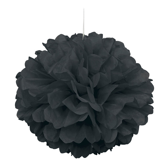 Black 16 inch Puff Ball Party Hanging Decorations | Party Save Smile
