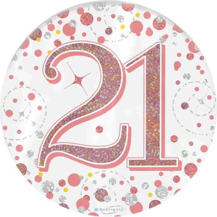 Rose Gold Confetti 21st Birthday Badge 7cm | Party Save Smile