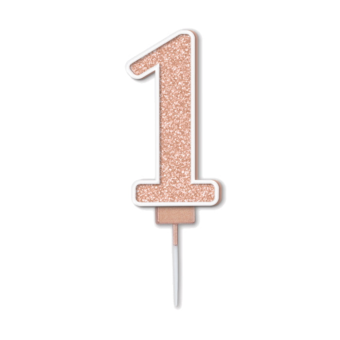 Sparkling Rose Gold Number 1 Cake Candle | Party Save Smile