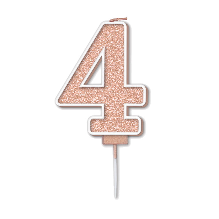 Sparkling Rose Gold Number 4 Cake Candle | Party Save Smile