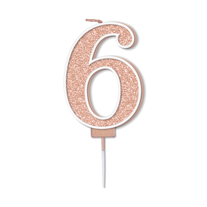 Rose Gold Sparkling Number 6 Cake Candle | Party Save Smile