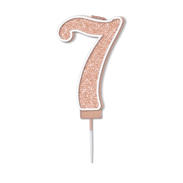 Rose Gold Sparkling Number 7 Cake Candle | Party Save Smile