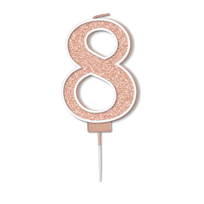 Rose Gold Sparkling Number 8 Cake Candle | Party Save Smile