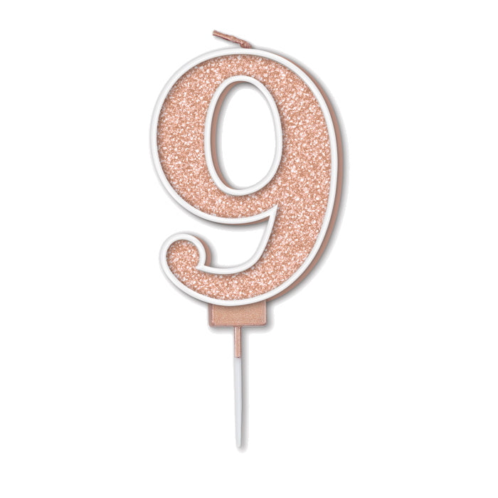 9th Birthday Candle - Rose Gold Sparkling | Party Save Smile