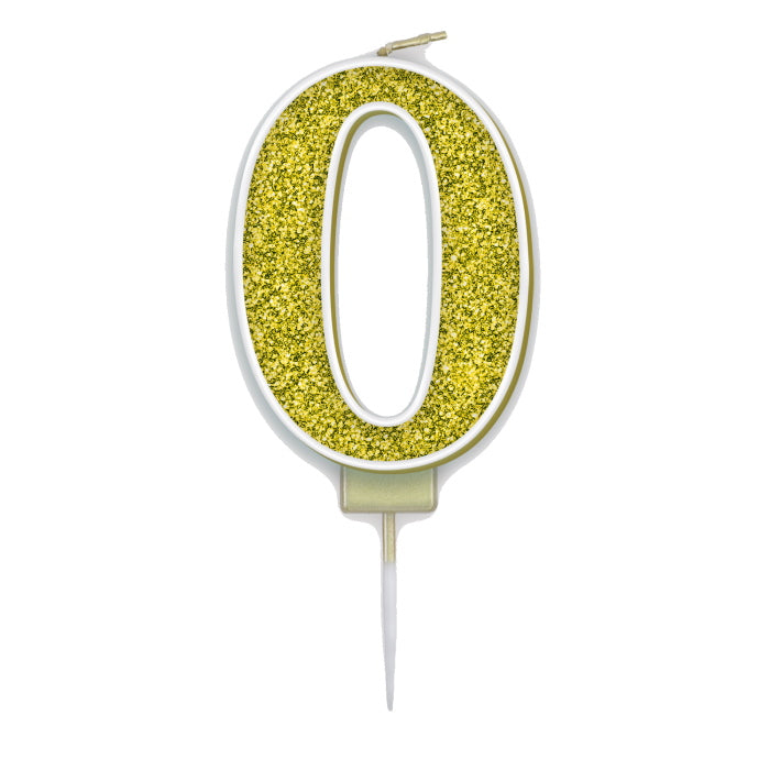 Number 0 Birthday Cake Candle - Gold Sparkling | Party Save Smile
