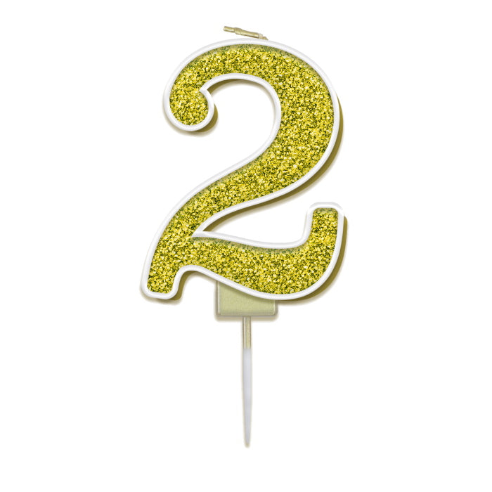 Gold Sparkling Number 2 Cake Candle | Party Save Smile