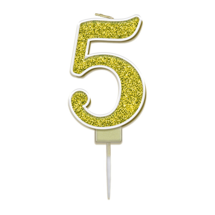 Number 5 Birthday Candle - Gold Sparkling | Party Save Smile