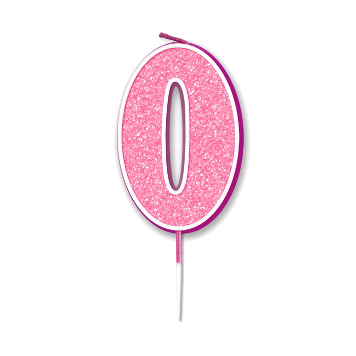 Number 0 Birthday Cake Candle - Pink Sparkling | Party Save Smile
