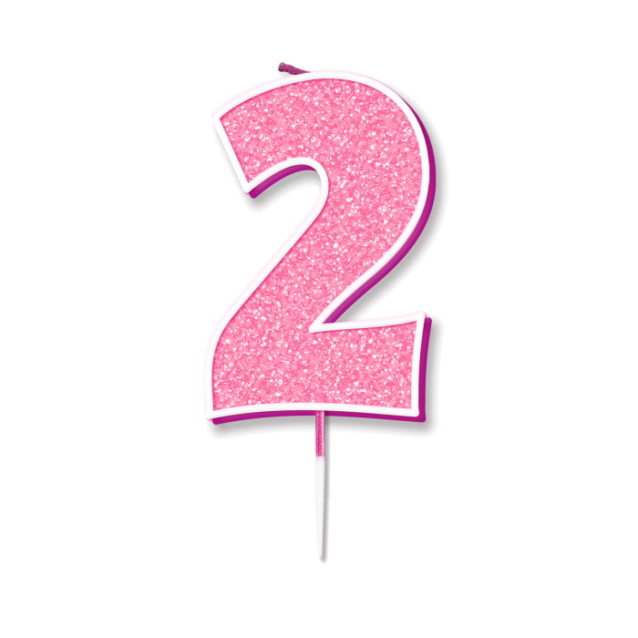 Pink Sparkling Number 2 Cake Candle | Party Save Smile