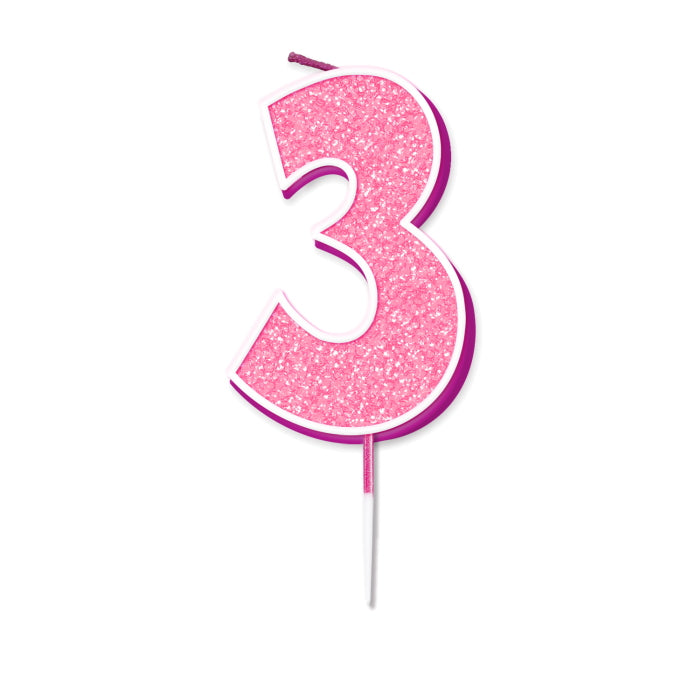 Pink Sparkling Number 3 Cake Candle | Party Save Smile