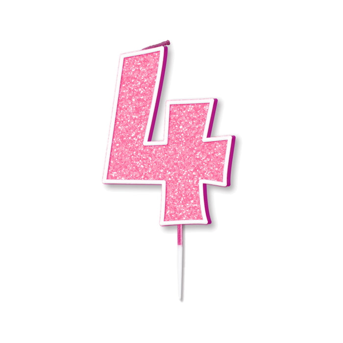 Pink Sparkling Number 4 Cake Candle | Party Save Smile