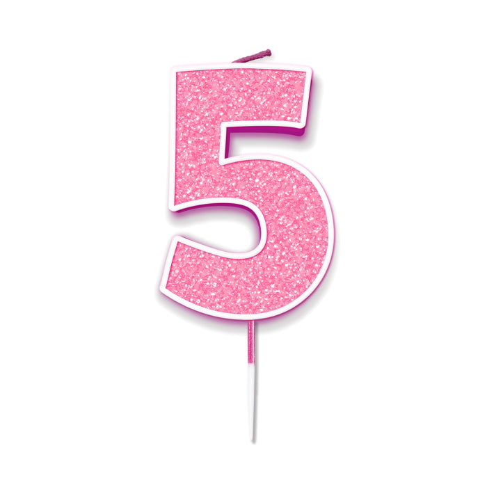 Pink Sparkling Number 5 Cake Candle | Party Save Smile