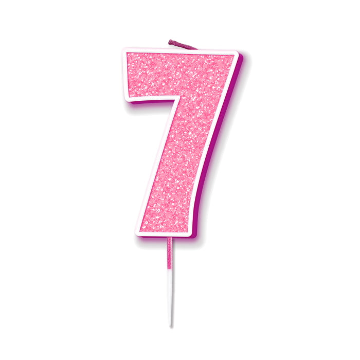 Pink Sparkling Number 7 Birthday Cake Candle: 7th Candle | Party Save Smile