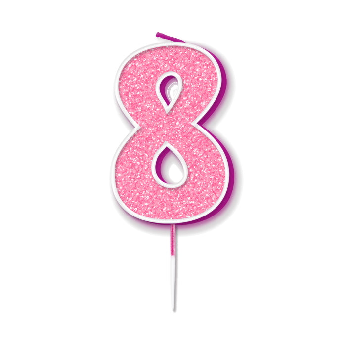 Pink Sparkling 8th Birthday Cake Candle | Party Save Smile