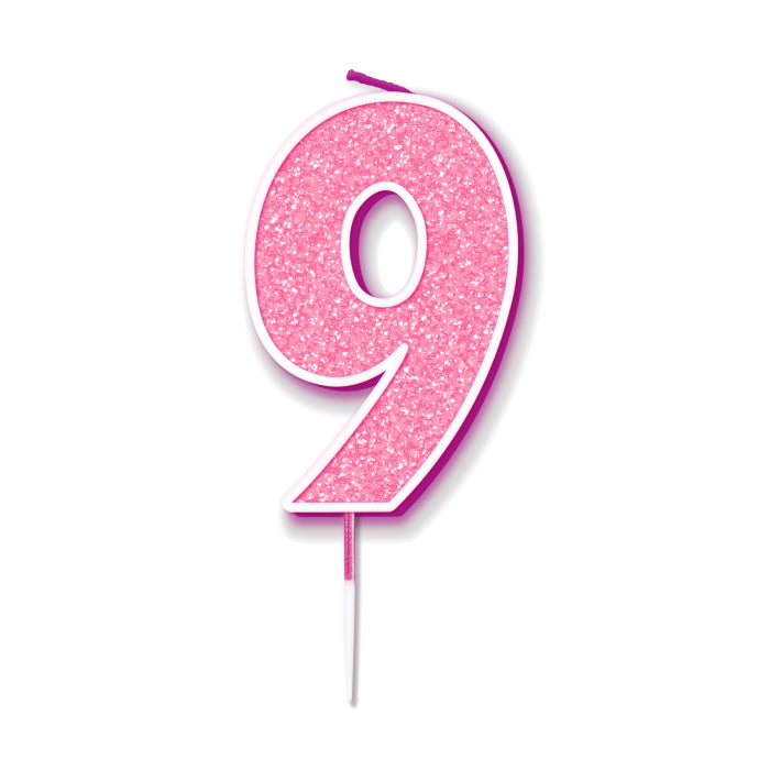 Pink Sparkling Number 9 Birthday Cake Candle | Party Save Smile