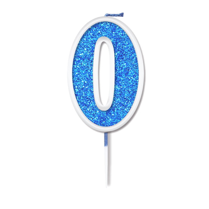 Number 0 Birthday Cake Candle - Blue Sparkling | Party Save Smile