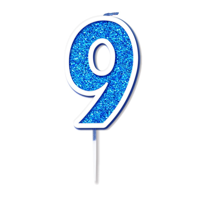 Number 9 Birthday Candle - Blue Sparkling | Party Save Smile