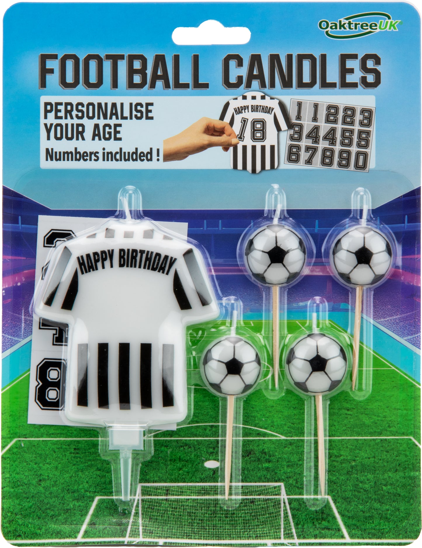 Football Shirt Candle Black and White Stripe - Personalise Age | Party Save Smile