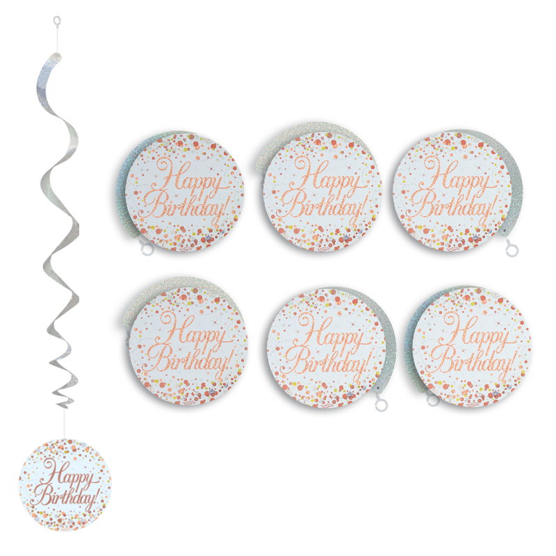 Rose Gold Birthday Hanging Swirls Pack of 6 | Party Save Smile