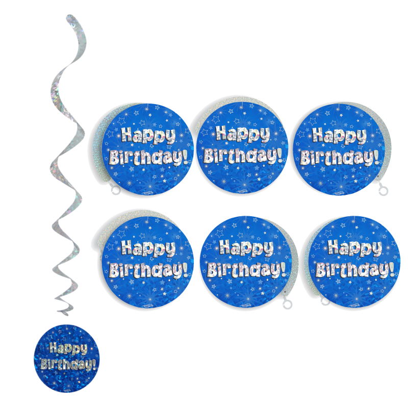 Birthday Hanging Decorations Blue Star Pack of 6 | Party Save Smile