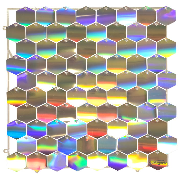 Iridescent Silver Hexagon Sequin Wall Panel 30 x 30cm | Party Save Smile