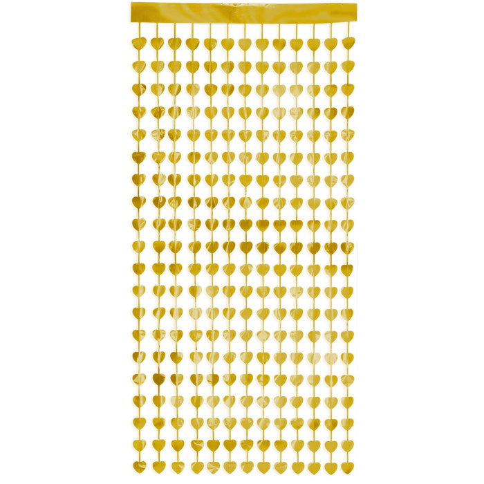 Metallic Gold Heart Doorway Curtain Decoration 0.9m x 2.5m | Party Save Smile