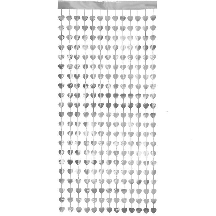 Metallic Silver Heart Doorway Curtain Decoration 0.9m x 2.5m | Party Save Smile