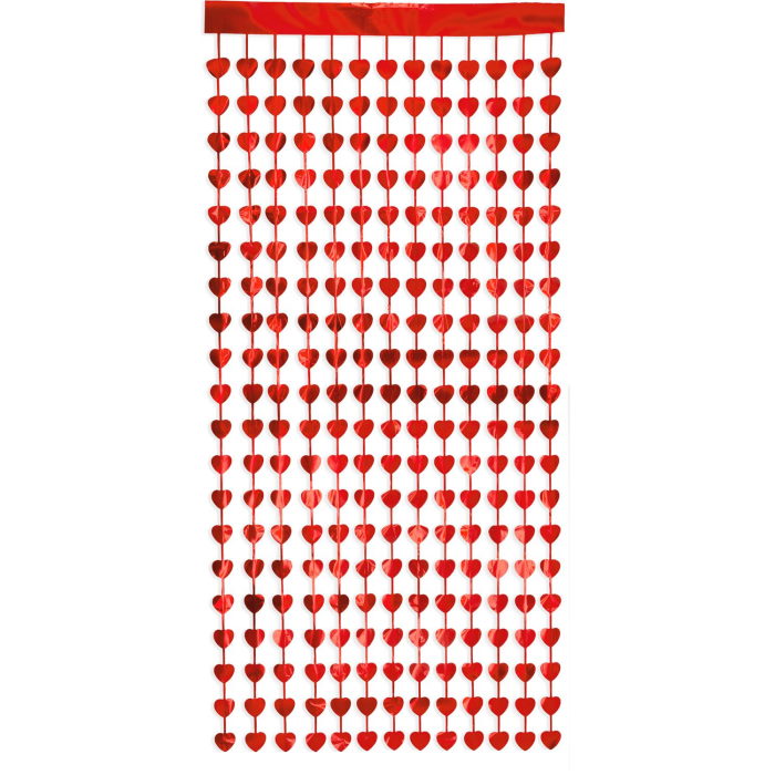 Metallic Red Heart Doorway Curtain Decoration 0.9m x 2.5m | Party Save Smile