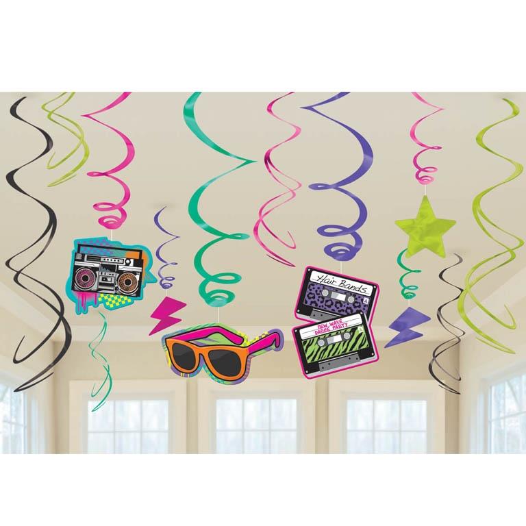 Retro 80s Hanging Decorations Pack of 12 | Party Save Smile