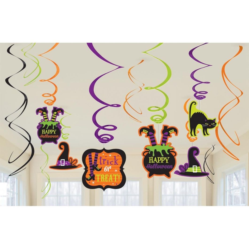 Witches Crew Halloween Hanging Swirl Decorations Pack of 12 | Party Save Smile
