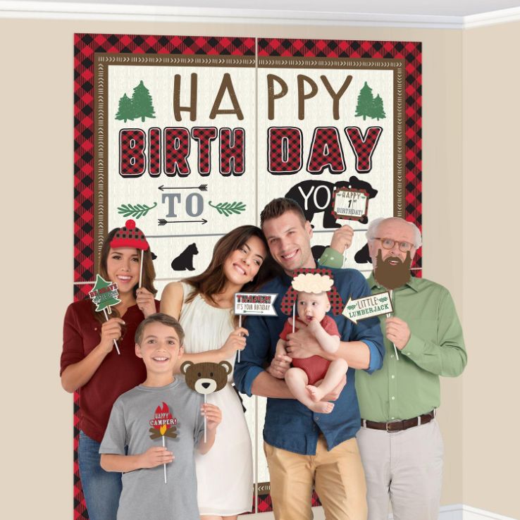 Little Lumberjack Bear Scene Setter Decoration with Photo Props | Party Save Smile
