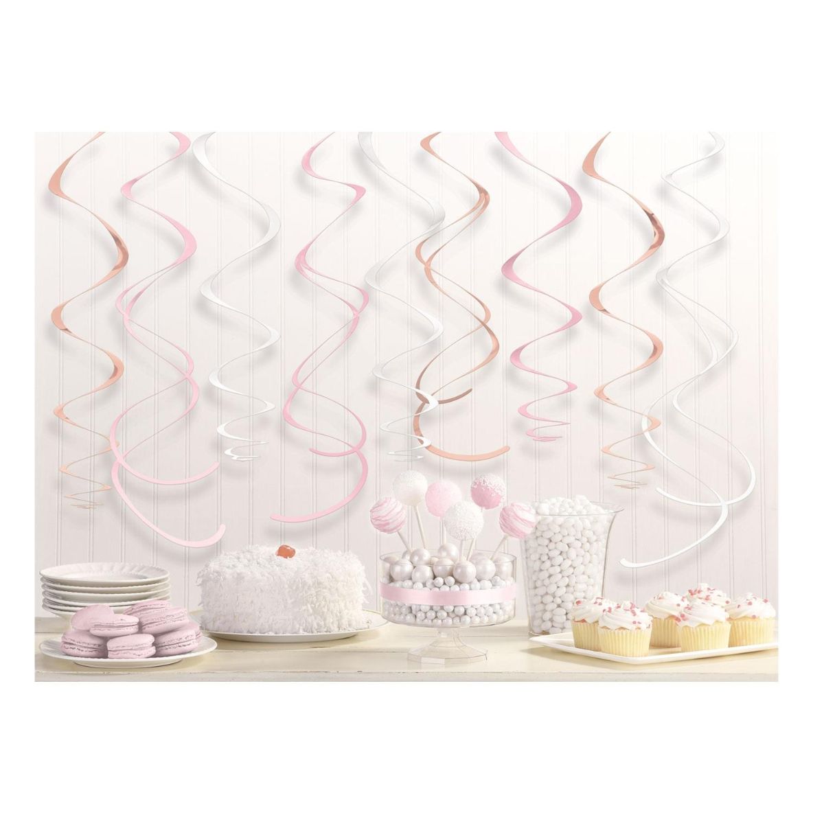 Blush Rose Gold Hanging Swirls Pack of 12 | Party Save Smile
