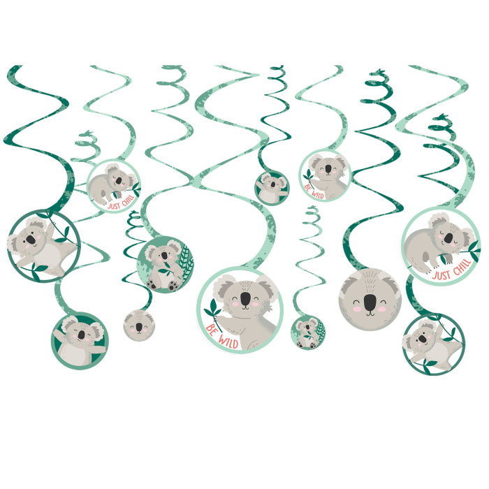 Koala Party Hanging Swirls l Decorations Pack of 12 | Party Save Smile