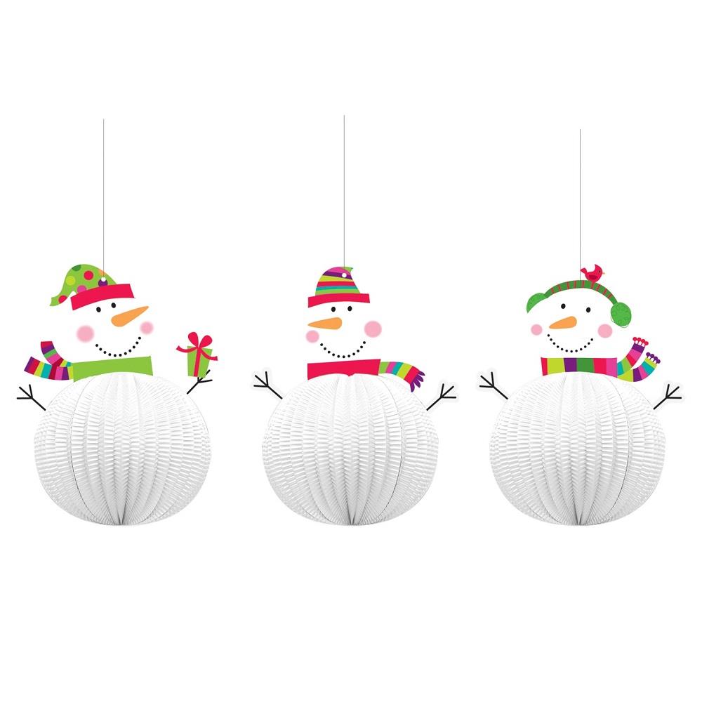 Joyful Snowman Party Honeycomb Hanging Decorations Pack of 3 | Party Save Smile