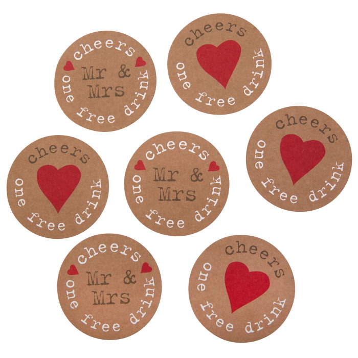 Rustic Kraft Heart Wedding Drinks Tokens Pack of 25 | Party Save Smile
