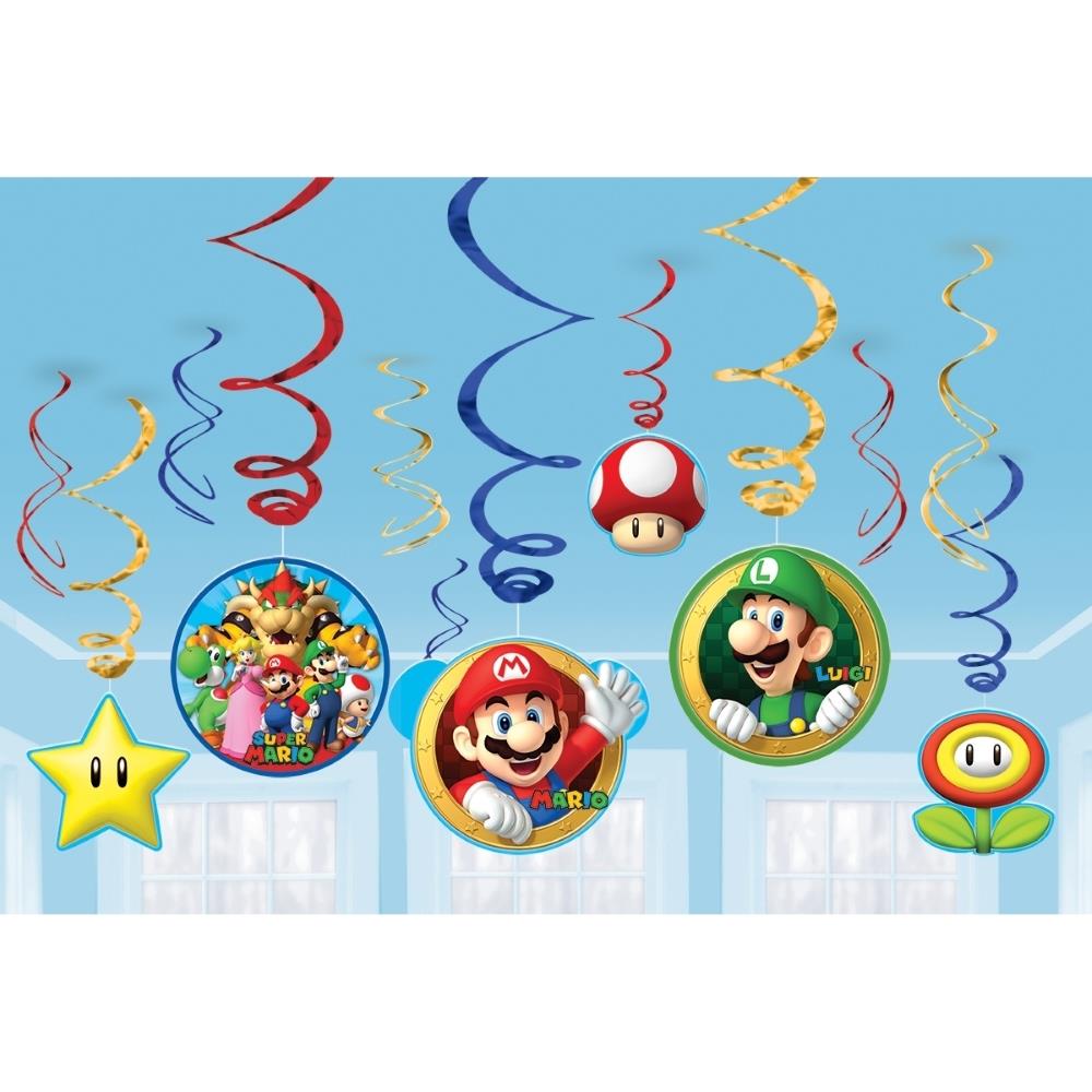 Super Mario Swirl Decorations Pack of 12 | Party Save Smile