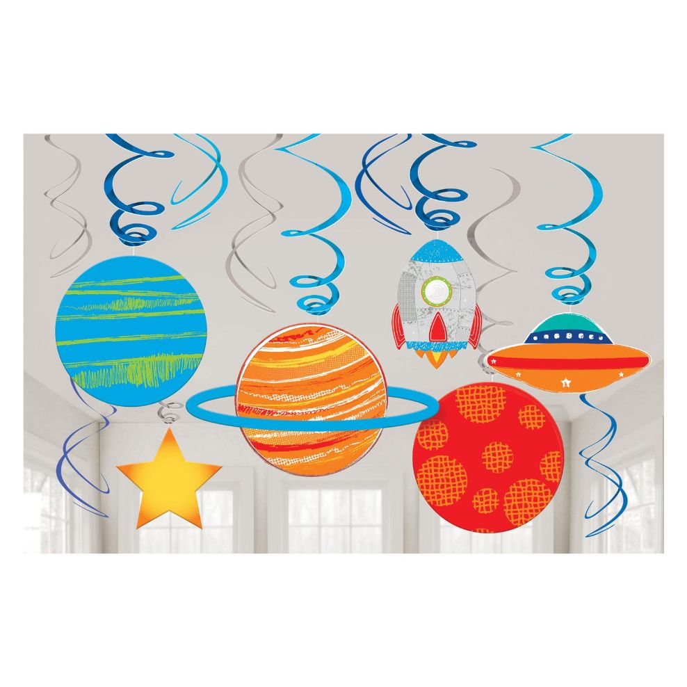 Space Hanging Swirl Decorations Pack of 12 | Party Save Smile