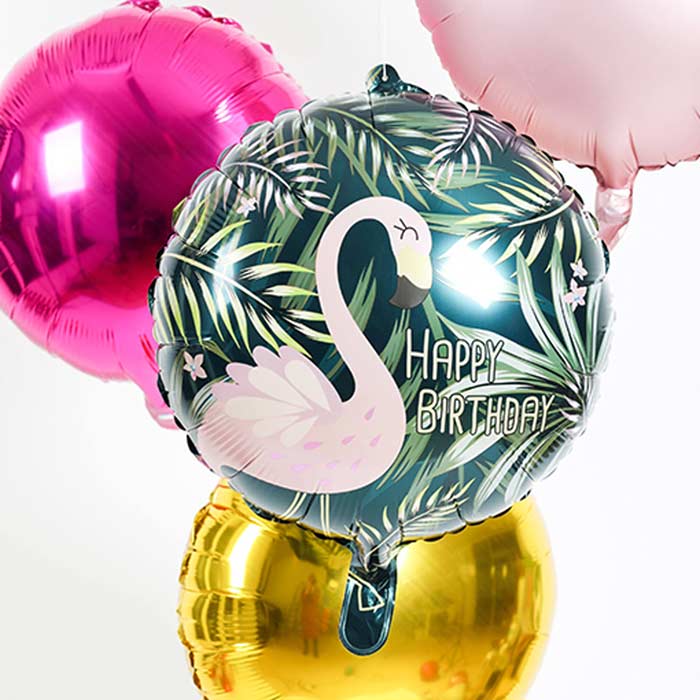 Flamingo Birthday Foil Balloon Tropical Leaves 18 Inches