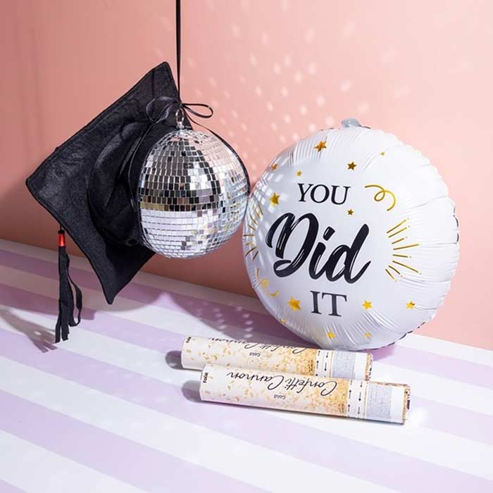 You Did It Foil Balloon White Black & Gold 18 Inches
