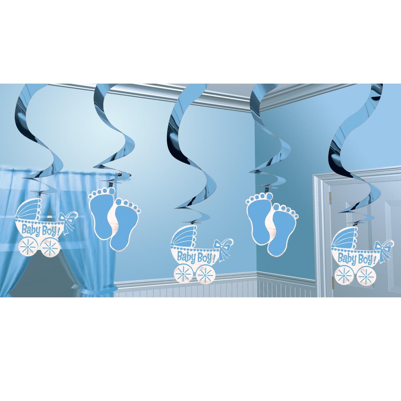 It's a Boy Blue Baby Shower Hanging Swirl Decorations Pack of 5 | Party Save Smile