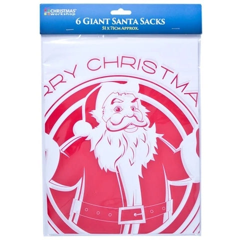 6 Giant Santa Sacks: Christmas Present Bag Pack of 6 | Party Save Smile