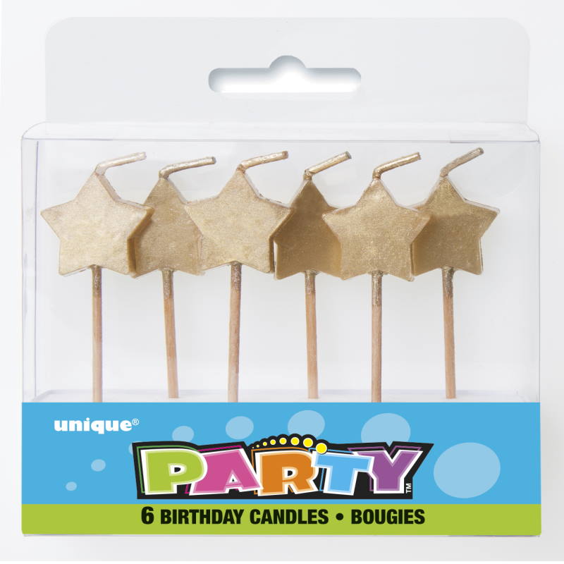 Gold Star Birthday Candles Pack of 6 | Party Save Smile