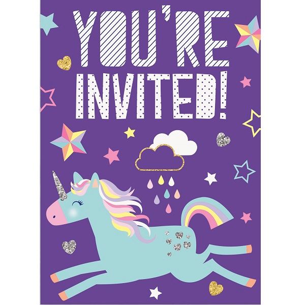 Unicorn Rainbow Party Invitations Pack of 8 Invites | Party Save Smile